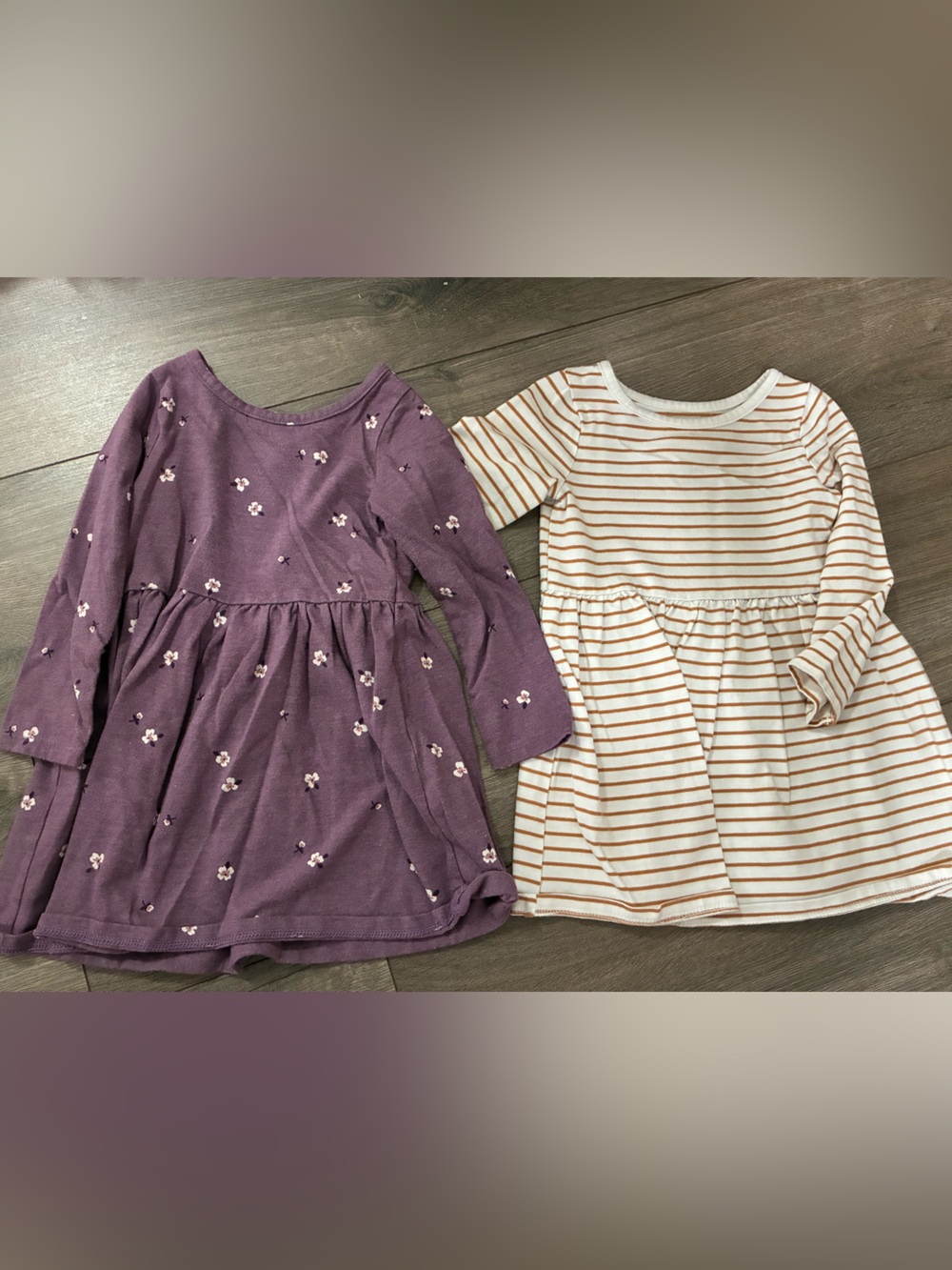 Cat & Jack Purple Floral Knit Dress & Cream Stripe Knit Dress